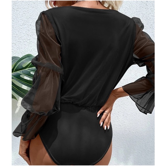 Luxe Sheer Ruffle Sleeve Surplice Bodysuit - Picture 6 of 6
